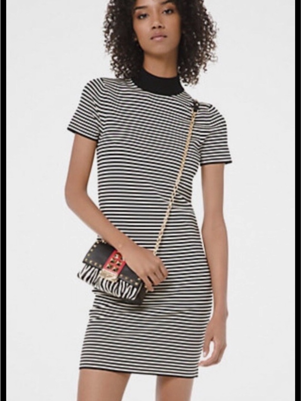 Michael Kors Black and White Striped Mini business casual work knit Dress